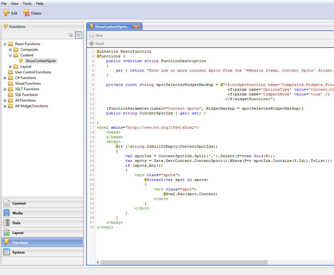 Razor and User Control Functions
