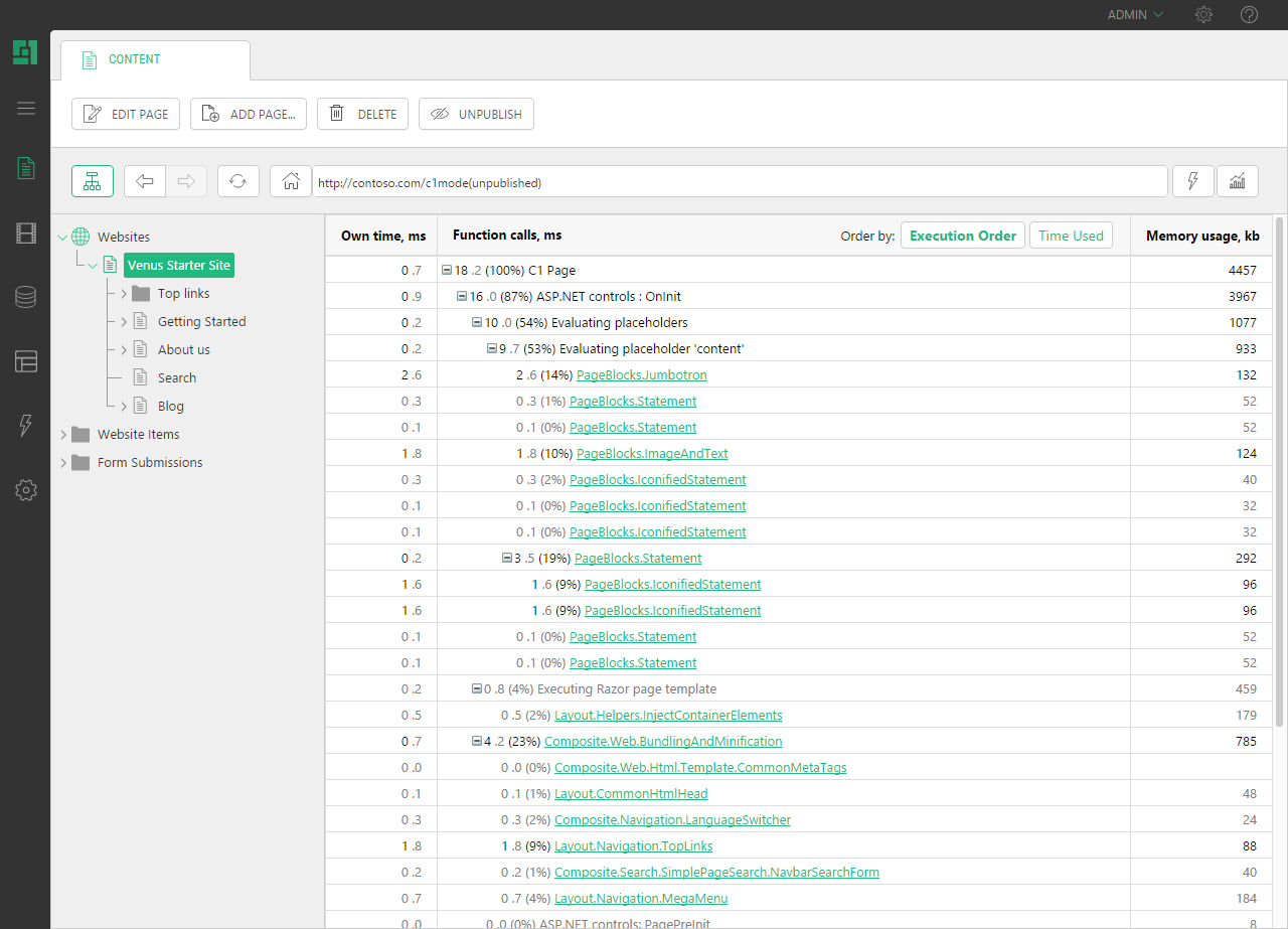 Built-in performance analysis and C1 Function locator