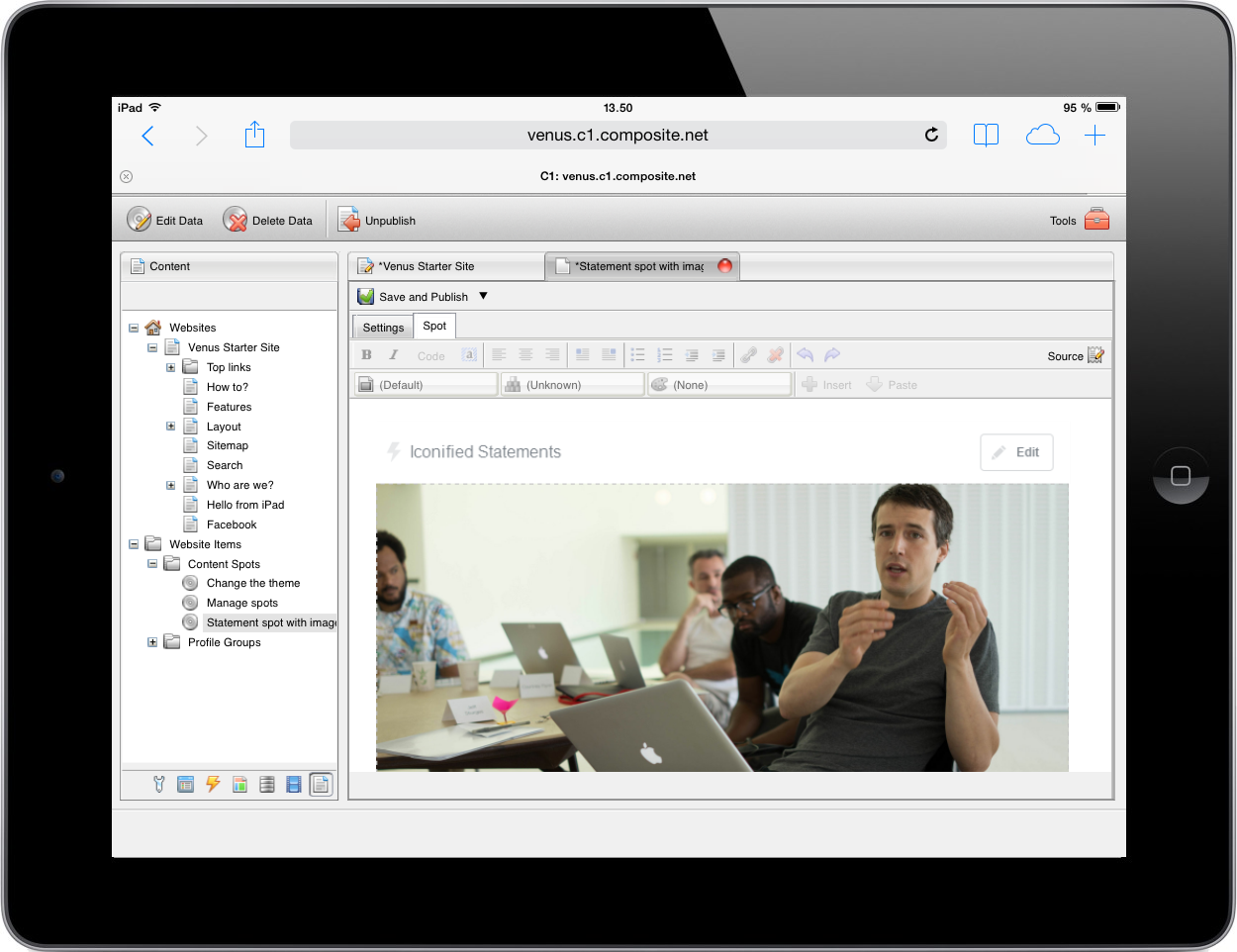 Content editing on iPad is functional