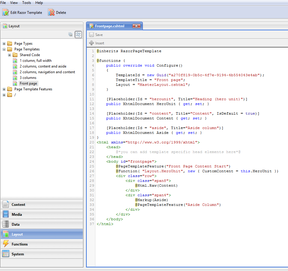 Razor and Master Page Templates