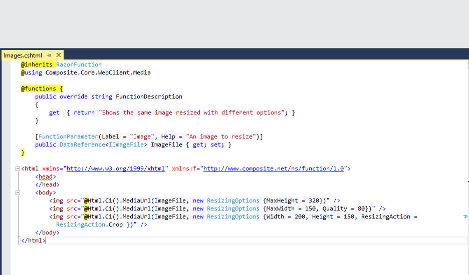 Resizing options supported for media URLs in Razor