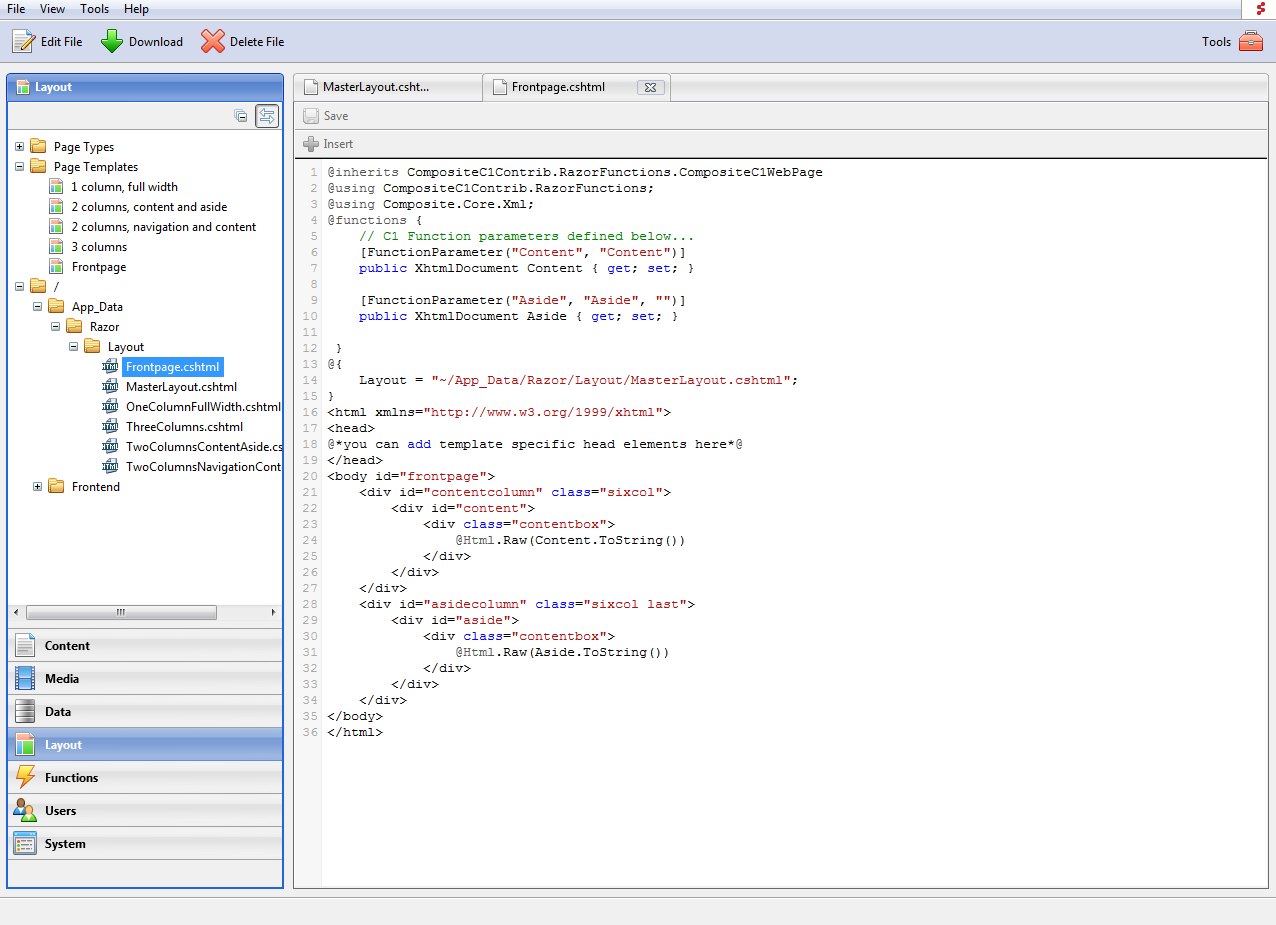 ASP.NET Razor for templates and functionality