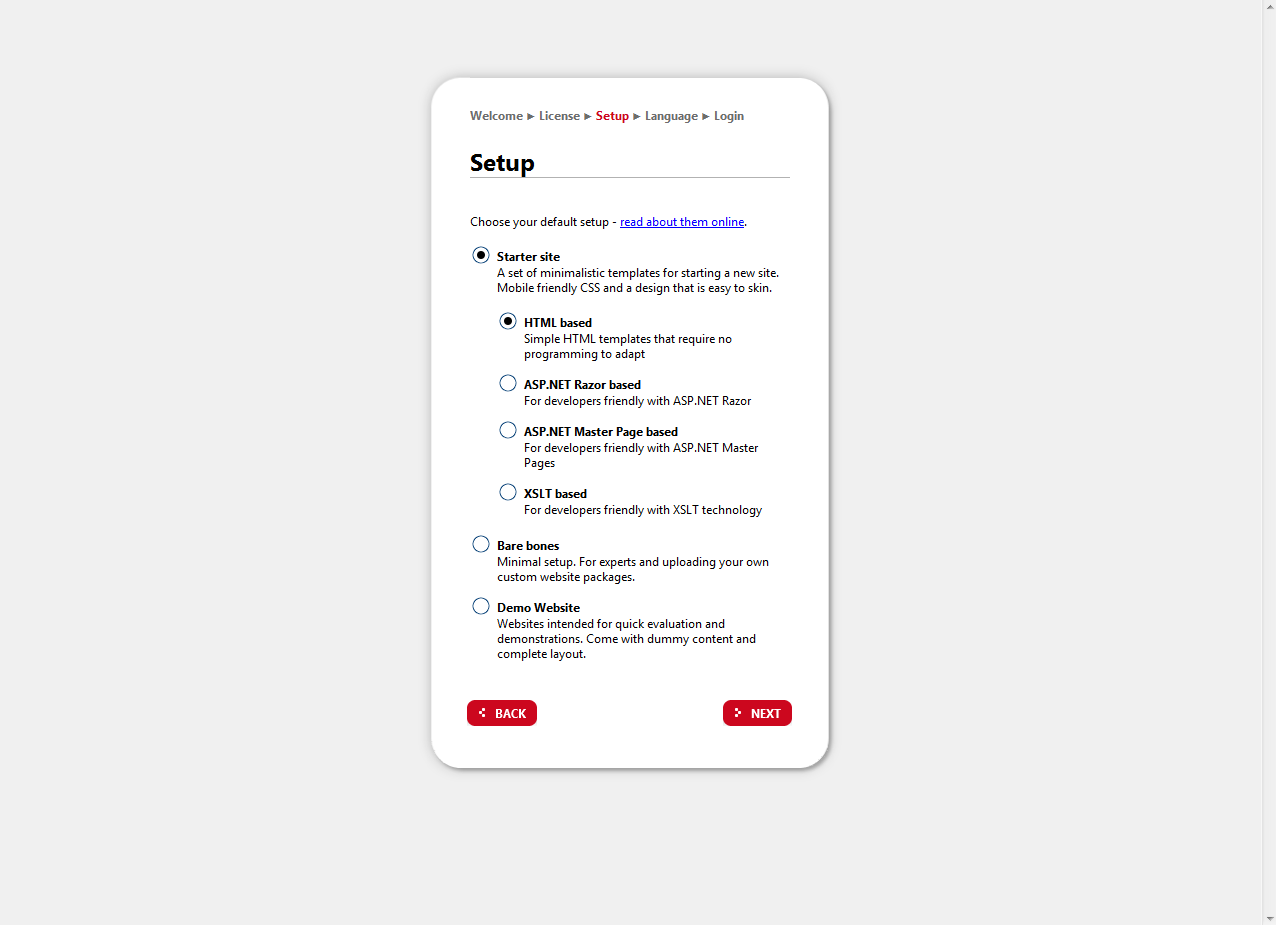 Starter sites for HTML Razor, ASP.NET master pages and XSLT