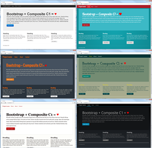 6 screenshots of a Composite C1 site  with different bootstrap themes