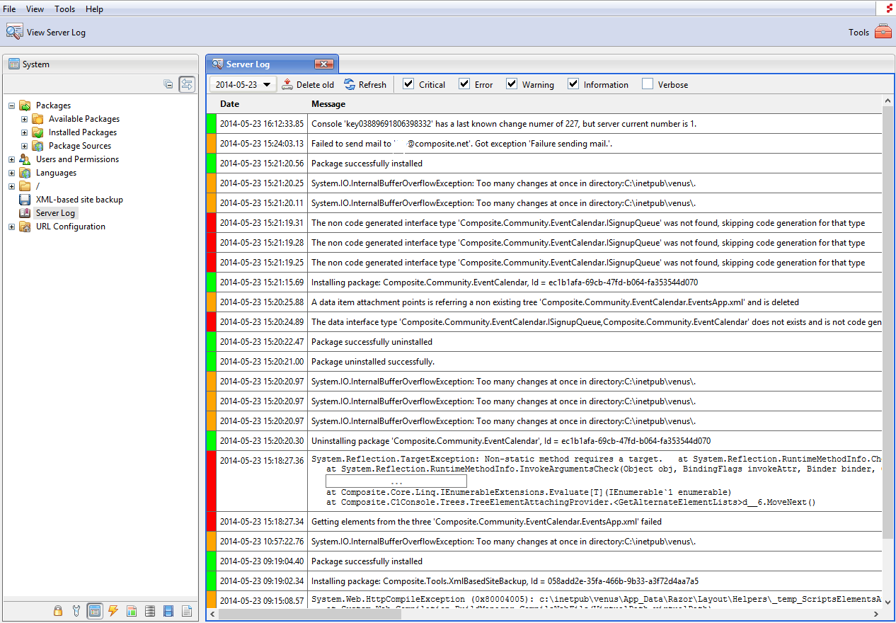 Enhanced Server Log moved to the System perspective